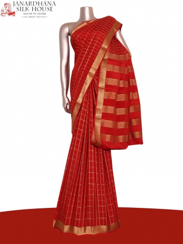 Pure Double Checks Zari Mysore Crepe Silk Saree